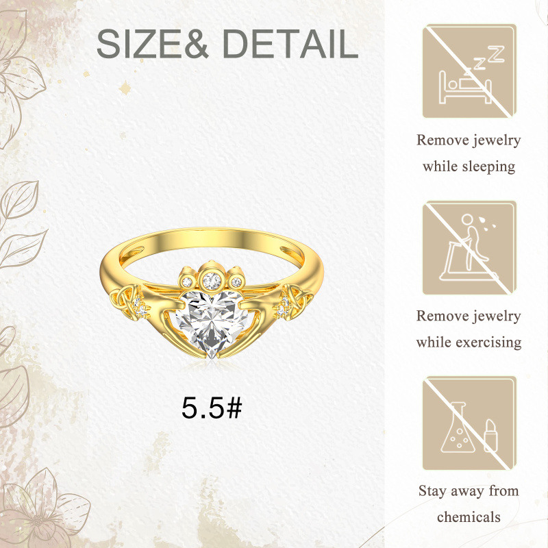 Anillo de compromiso Claddagh con moissanita talla corazón de 1 CT en oro de 14 quilates-5