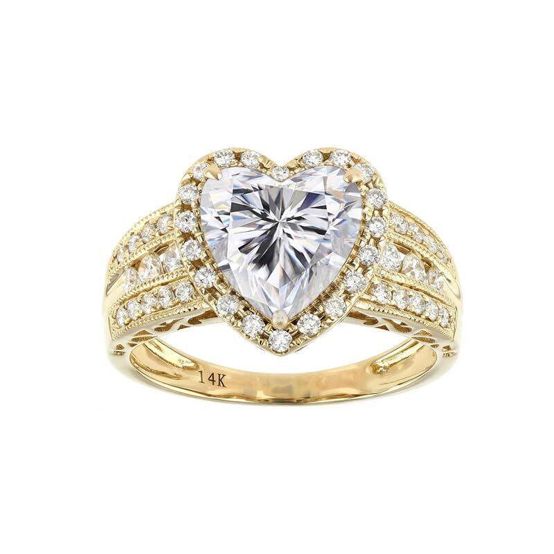 Bague de fiançailles en or 10K avec moissanite taillée en cœur de 2 CT-18