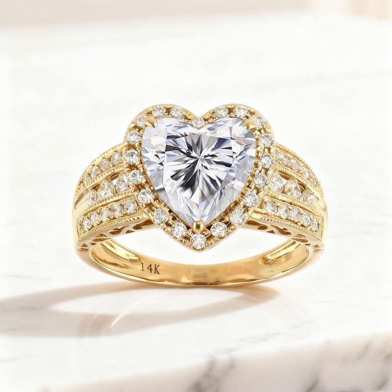 10K Gold 2 CT Heart Cut Moissanite Engagement Ring-3