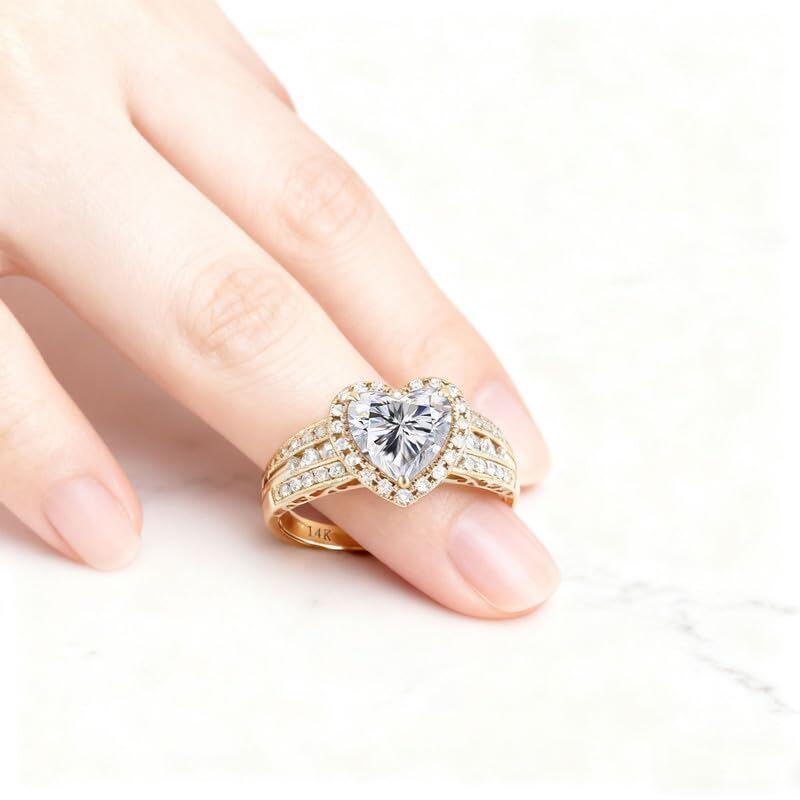 10K Gold 2 CT Heart Cut Moissanite Engagement Ring-4