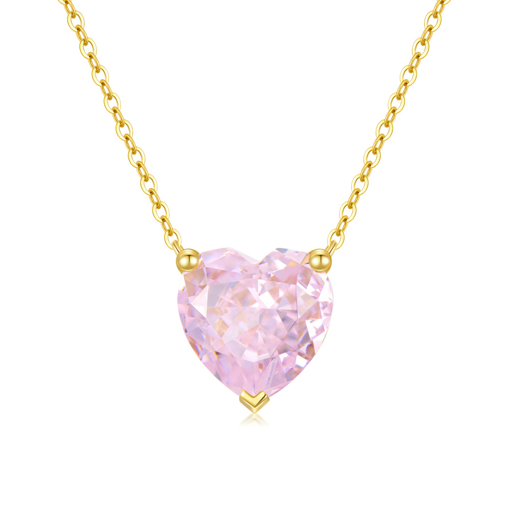 10K Gold 2 CT.T.W. Heart Cut Pink Cubic Zirconia Pendant Necklace-1