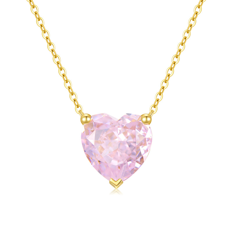 Collier avec pendentif en or 14 carats et oxyde de zirconium rose taille cœur de 2 carats-20