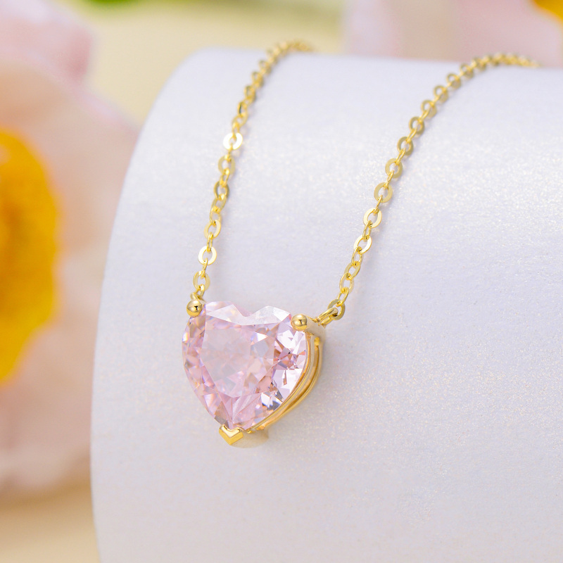 قلادة على شكل قلب من الذهب الأبيض عيار 10 قيراط مرصعة بالزركونيا المكعبة-4