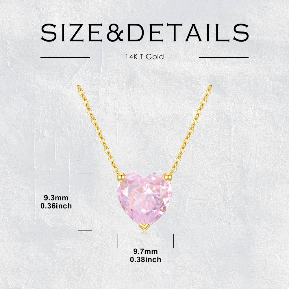 10K Gold 2 CT.T.W. Heart Cut Pink Cubic Zirconia Pendant Necklace-5