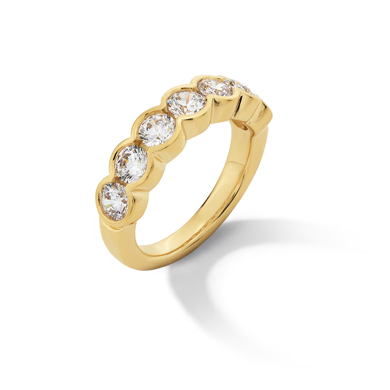 14 Karat Gold, 2 Karat, im Labor hergestellter Diamant, individuell eingefasster Ring mit Jakobsmuschelrand für Damen-3