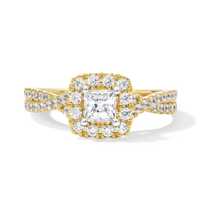 Bague de fiançailles en or 14 carats avec diamants synthétiques de 1 carat, monture coussin personnalisée et tige torsadée-1