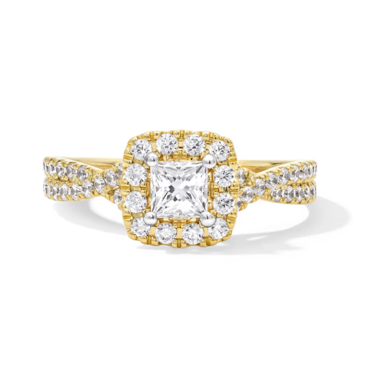 Bague de fiançailles en or 10 carats avec diamant synthétique de 1 carat, monture coussin personnalisée et tige torsadée