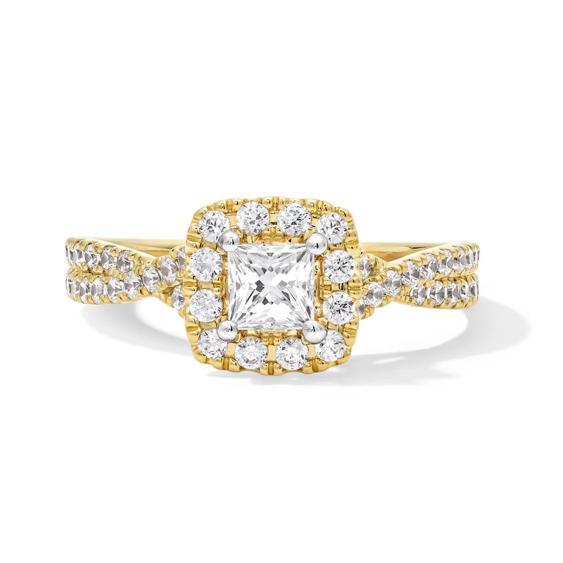 10K Gold 1 to 3.5 CT.T.W. Princess Cut Cut Lab Created Diamond Cushion Frame Twist Shank Custom Engagement Band-56
