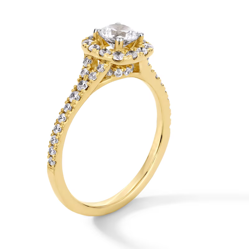 Aliança de noivado personalizada em ouro branco de 10 quilates com diamantes redondos criados em laboratório, de 1 a 3,5 quilates (total) e aro dividido. Certificação IGI.-3