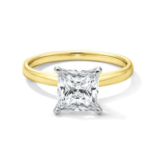 Bague de fiançailles solitaire en or 10 carats avec diamant taille princesse de 2 carats créé en laboratoire et gravure personnalisée