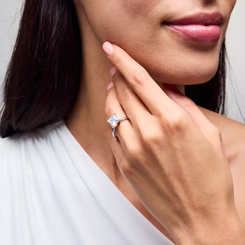 10K White Gold Princess Cut Lab Created Diamond Engraving Solitaire Engagement Band D VVS1-VS1 3EX IGI Certified-2