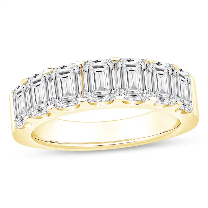 14K Gold 3 CT Emerald-Cut Lab Created Diamond Custom Engraving Seven Stone Wedding Ring-1