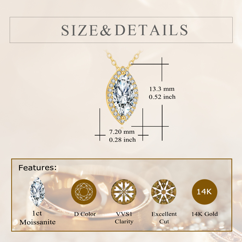 Collier pendentif en or 10K avec moissanite taillée en marquise, 1 CT-4