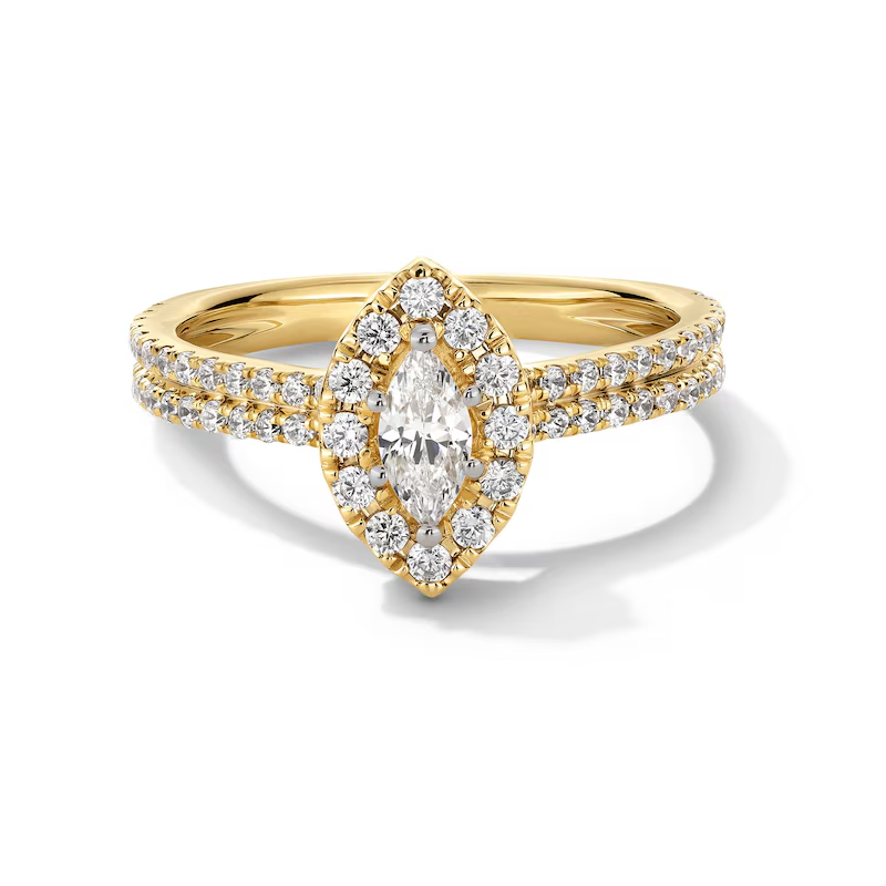 18K Gold 1 CT Marquise Shaped Diamond Frame Double Row Shank Engagement Ring-1