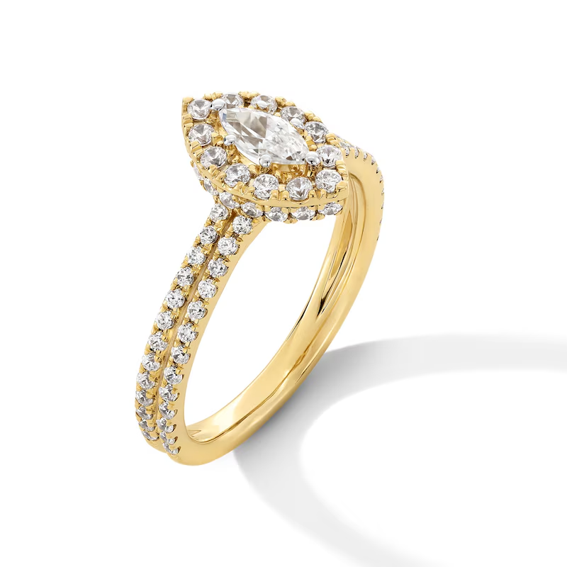 14K Gold 1 CT Marquise Shaped Diamond Frame Double Row Shank Engagement Ring-3