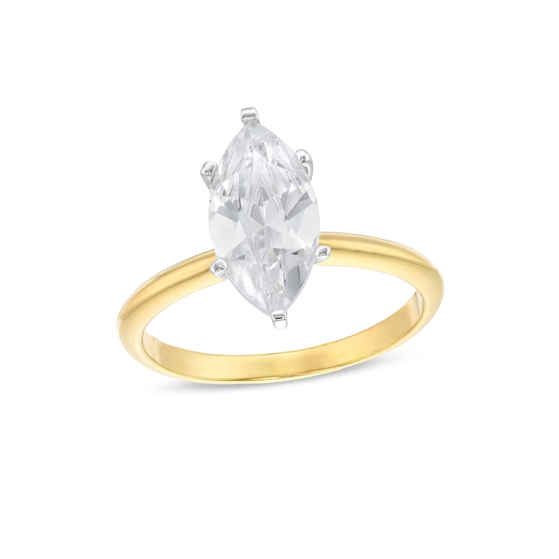 14K Gold 2 CT Marquise Shaped Lab Created Diamond Solitaire Engagement Ring-1