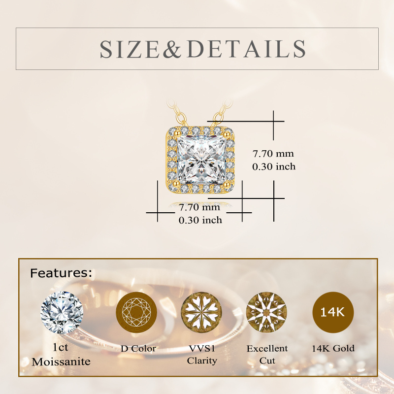 Collar colgante de oro de 14 quilates con moissanita de 1 quilate-4