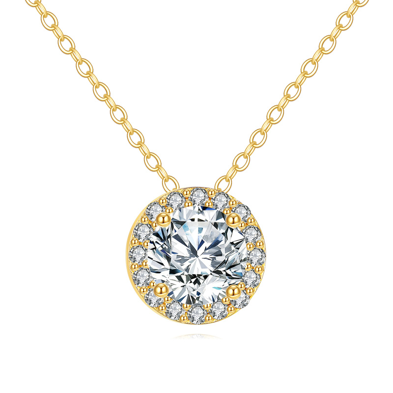 Collier pendentif rond en or 18K avec moissanite de 1 CT-1