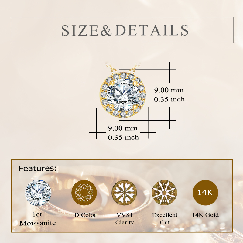 Collier pendentif rond en or 18K avec moissanite de 1 CT-4