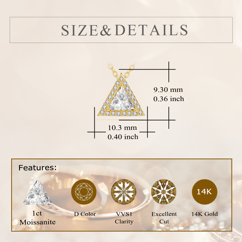Collier avec pendentif triangle en or 10K et moissanite de 1 CT-4