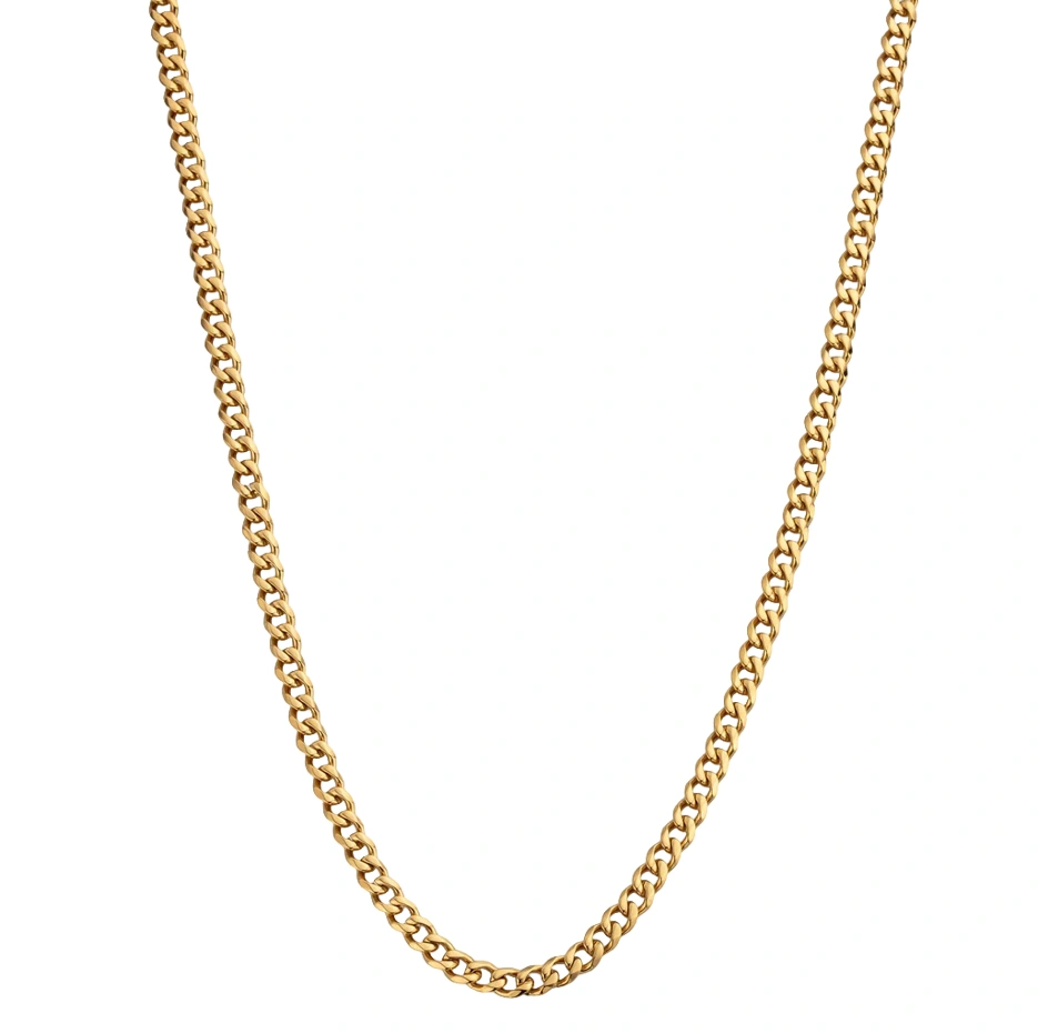 Cadena de eslabones cubanos de oro de 14 quilates para hombre de 4 mm-1
