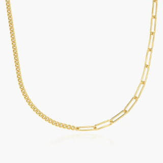 Sterling Silver with Yellow Gold Plated Cuban Link & Paperclip Fusion Necklace-12