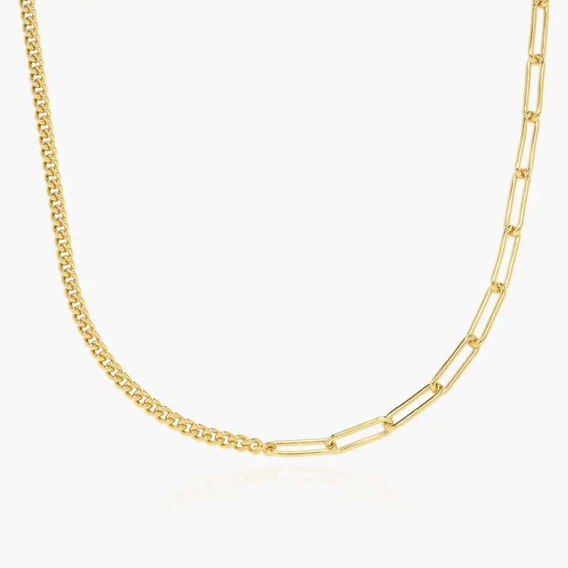 10K Gold Cuban Link & Paperclip Fusion Necklace-1