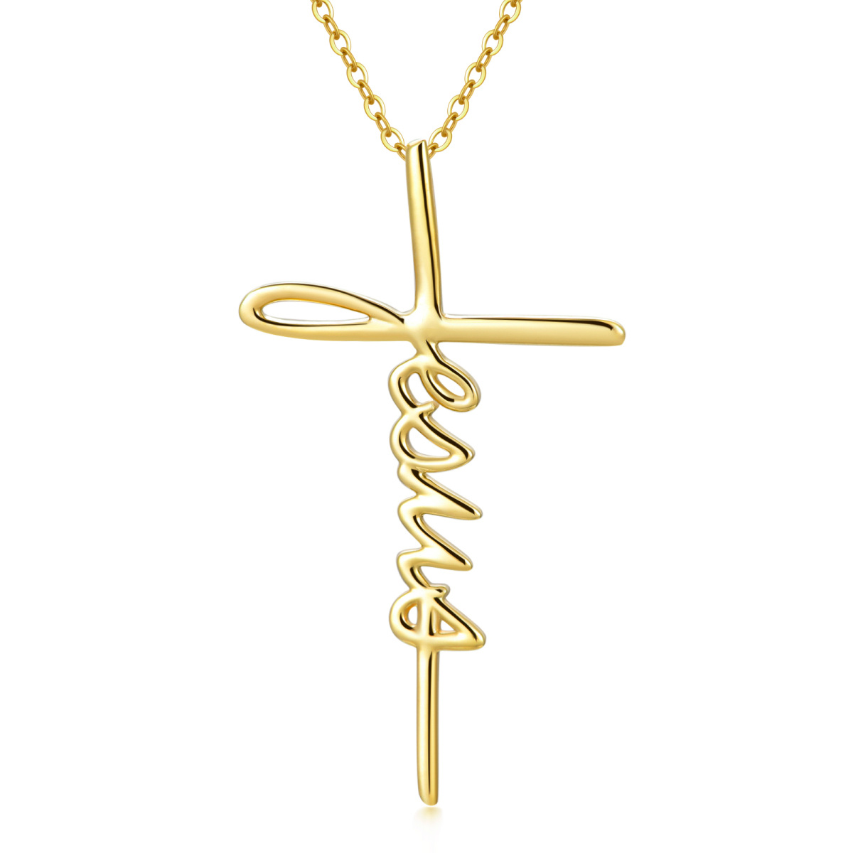 10K Gold Cursive Faith Cross Pendant Necklace-1