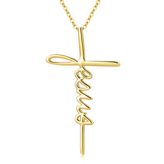 10K Gold Cursive Faith Cross Pendant Necklace-38