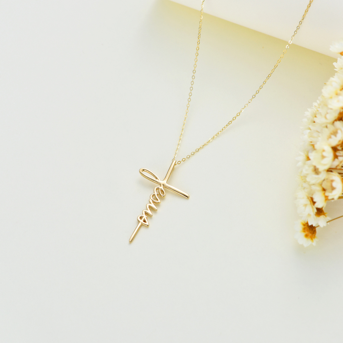 10K Gold Cursive Faith Cross Pendant Necklace-4