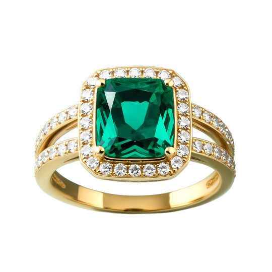 14K Gold Cushion Cut Emerald Engagement Ring