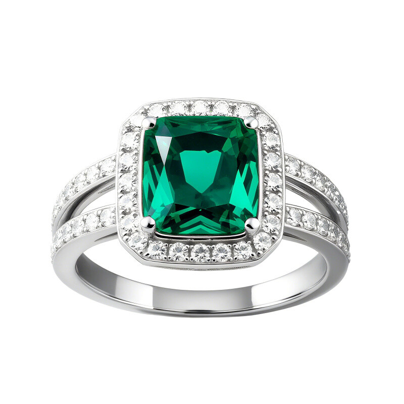 14K Gold Cushion Cut Emerald Engagement Ring-2