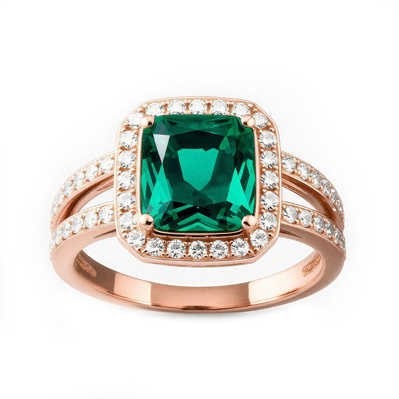 14K Gold Cushion Cut Emerald Engagement Ring-3