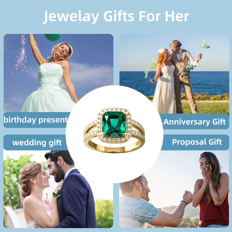 14K Gold Cushion Cut Emerald Engagement Ring-6