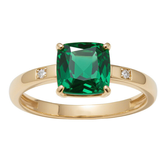 14K Gold Cushion Cut Emerald Engagement Ring