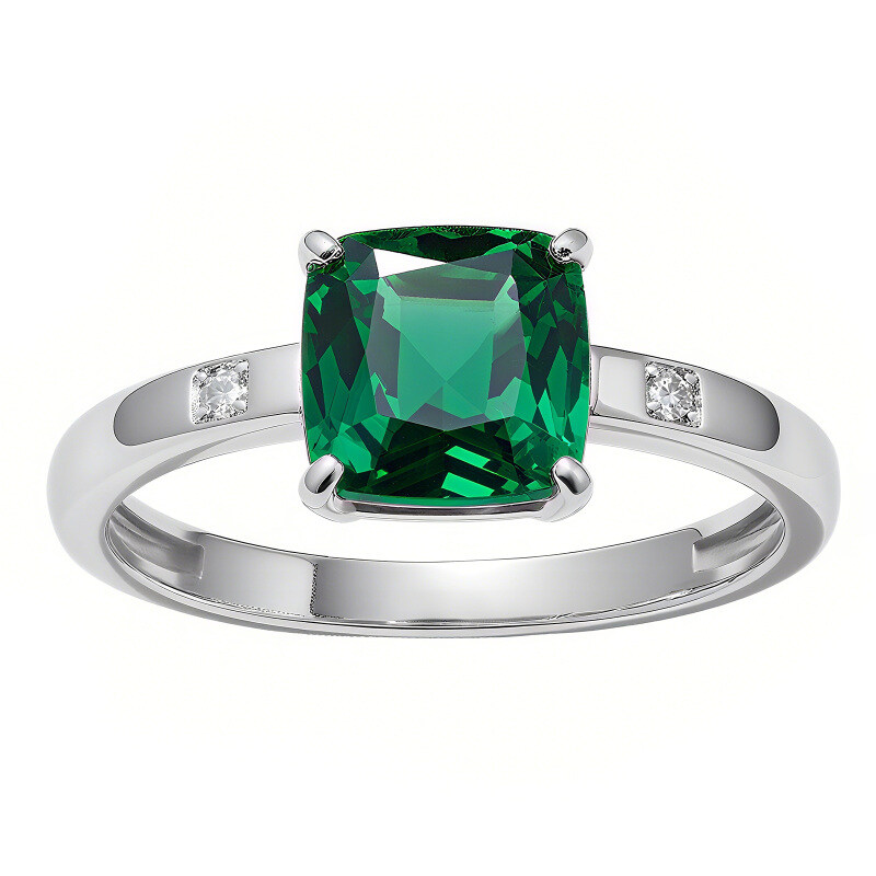 14K Gold Cushion Cut Emerald Engagement Ring-2