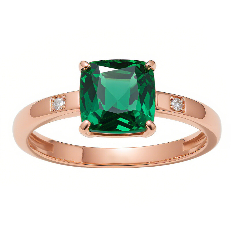 14K Gold Cushion Cut Emerald Engagement Ring-3