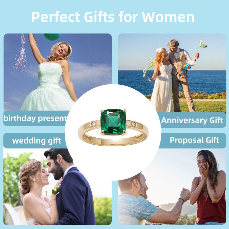 14K Gold Cushion Cut Emerald Engagement Ring-6