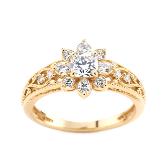 Anel de Noivado de Moissanita com Corte em Almofada, Feito em Ouro 14K