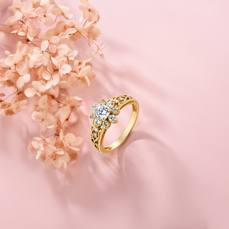 14K Gold Cushion Cut Moissanite Engagement Ring-4