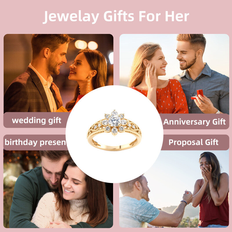 14K Gold Cushion Cut Moissanite Engagement Ring-6