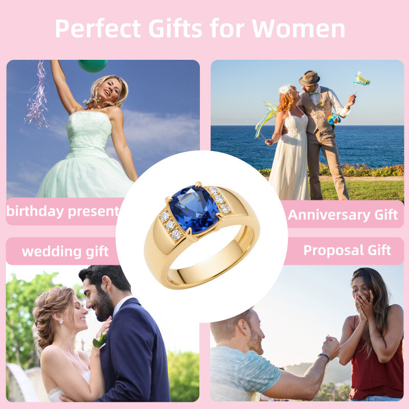 14-karatowe złote pierścionki zaręczynowe w kształcie poduszki-6