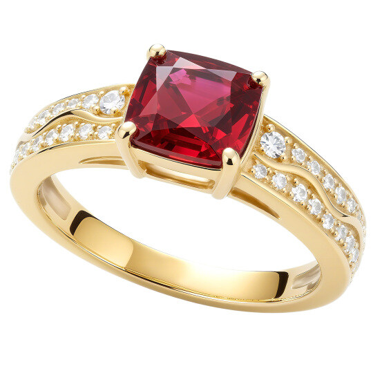 14K Gold Cushion Cut Ruby & Lab Created Diamond Engagement Ring