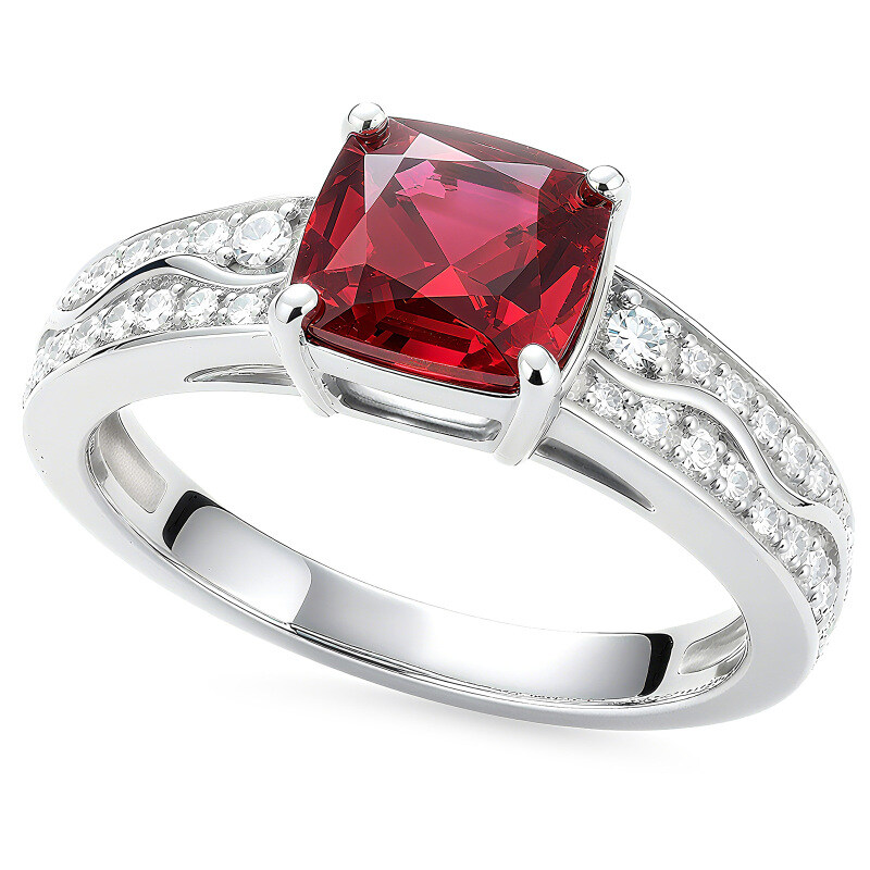 14K Gold Cushion Cut Ruby & Lab Created Diamond Engagement Ring-4