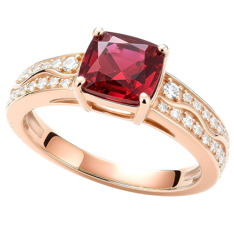 14K Gold Cushion Cut Ruby & Lab Created Diamond Engagement Ring-5