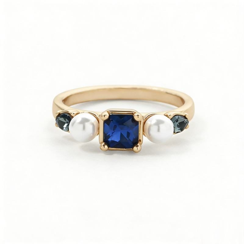 10K Gold Cushion Cut Sapphire & Pearl Engagement Ring-13