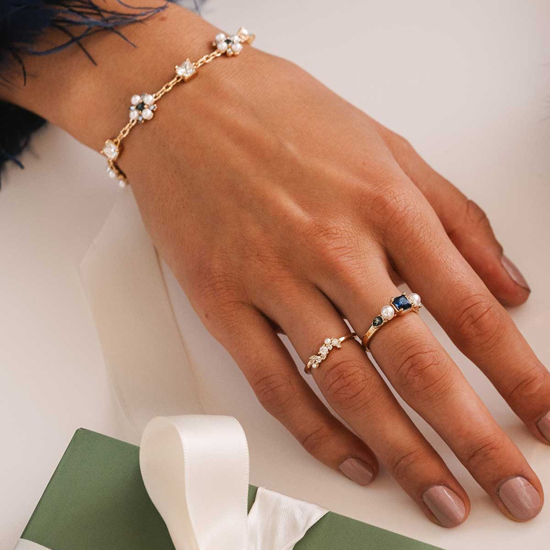 14K Gold Cushion Cut Sapphire & Pearl Engagement Ring-2