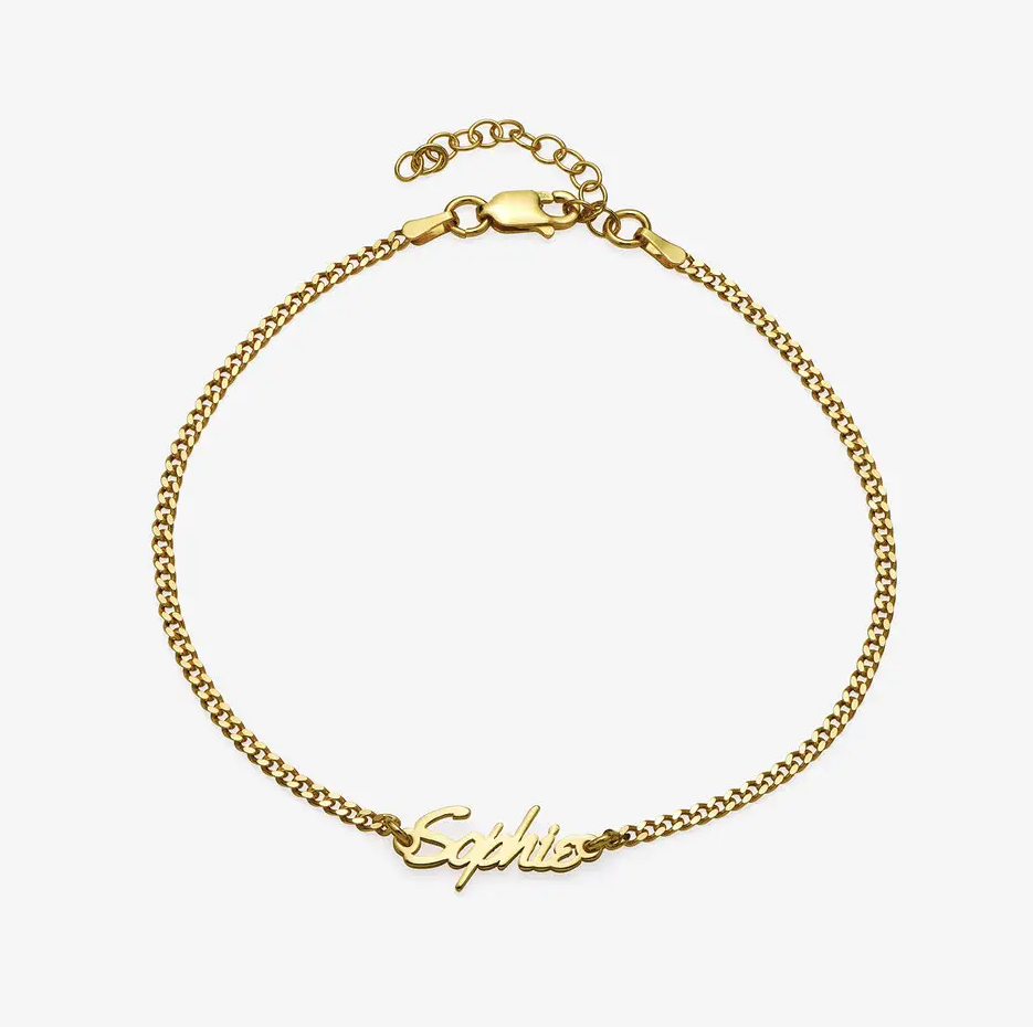 Tobillera con nombre personalizado en oro de 14 quilates-1