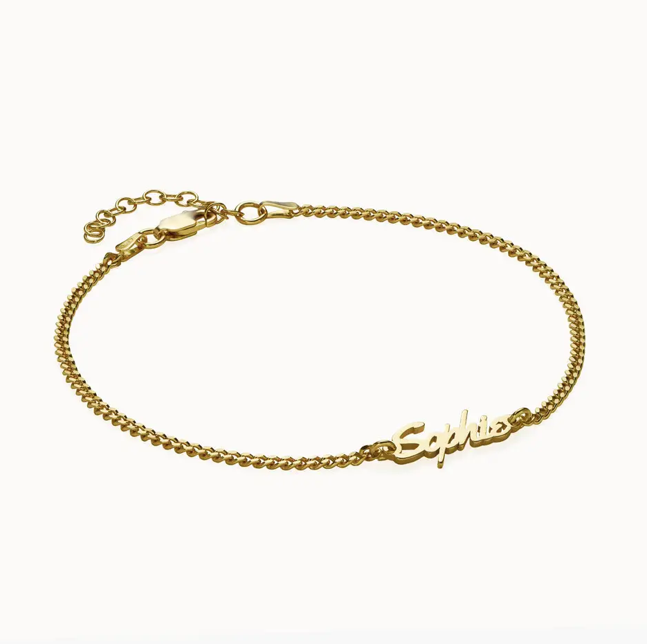 Tobillera con nombre personalizado en oro de 14 quilates-3