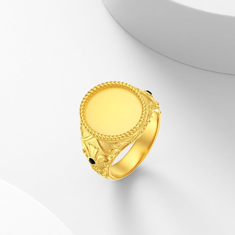 Anillo de oro rosa de 14 quilates con grabado personalizado para hombre-3